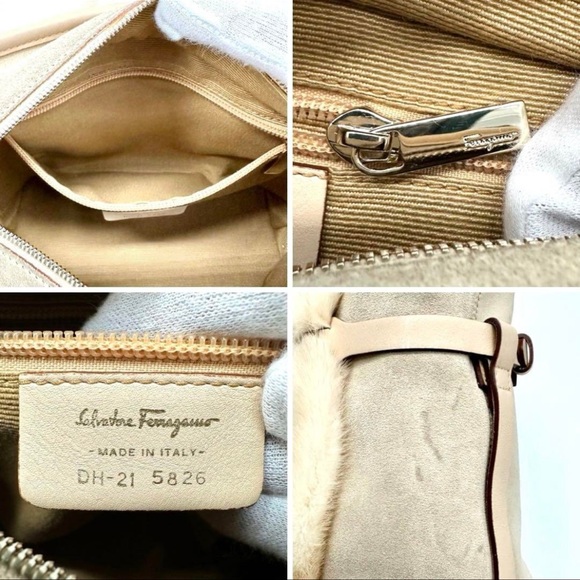 Salvatore Ferragamo Authentic Beige Fur/Suede Gancini Handbag/Shoulder - Picture 11 of 11
